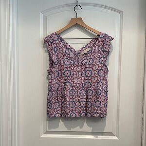 LOFT Pink and Blue Geometric Blouse